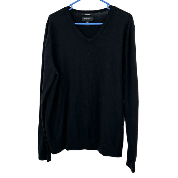 Nordstrom Men's Shop size XL‎ black 100% italian merino wool pullover sweater - Picture 1 of 5